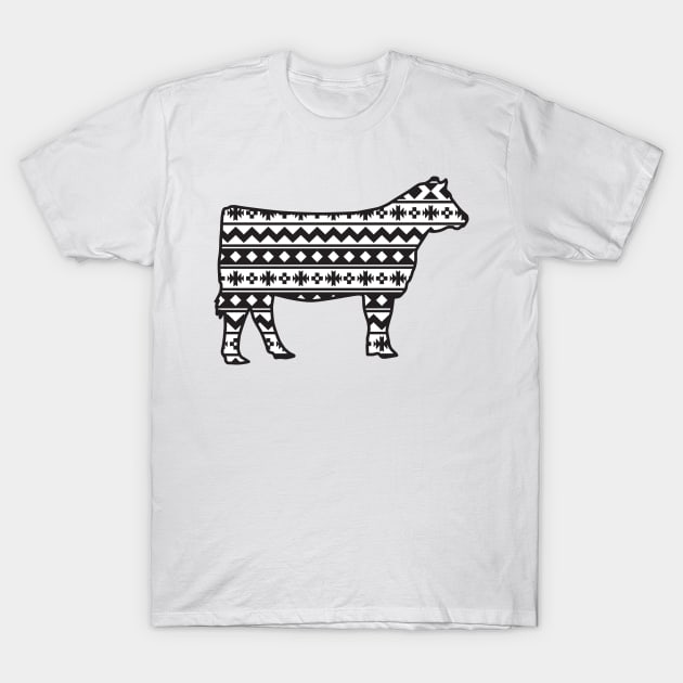 Livestock Show Heifer with Southwest Pattern T-Shirt by SAMMO